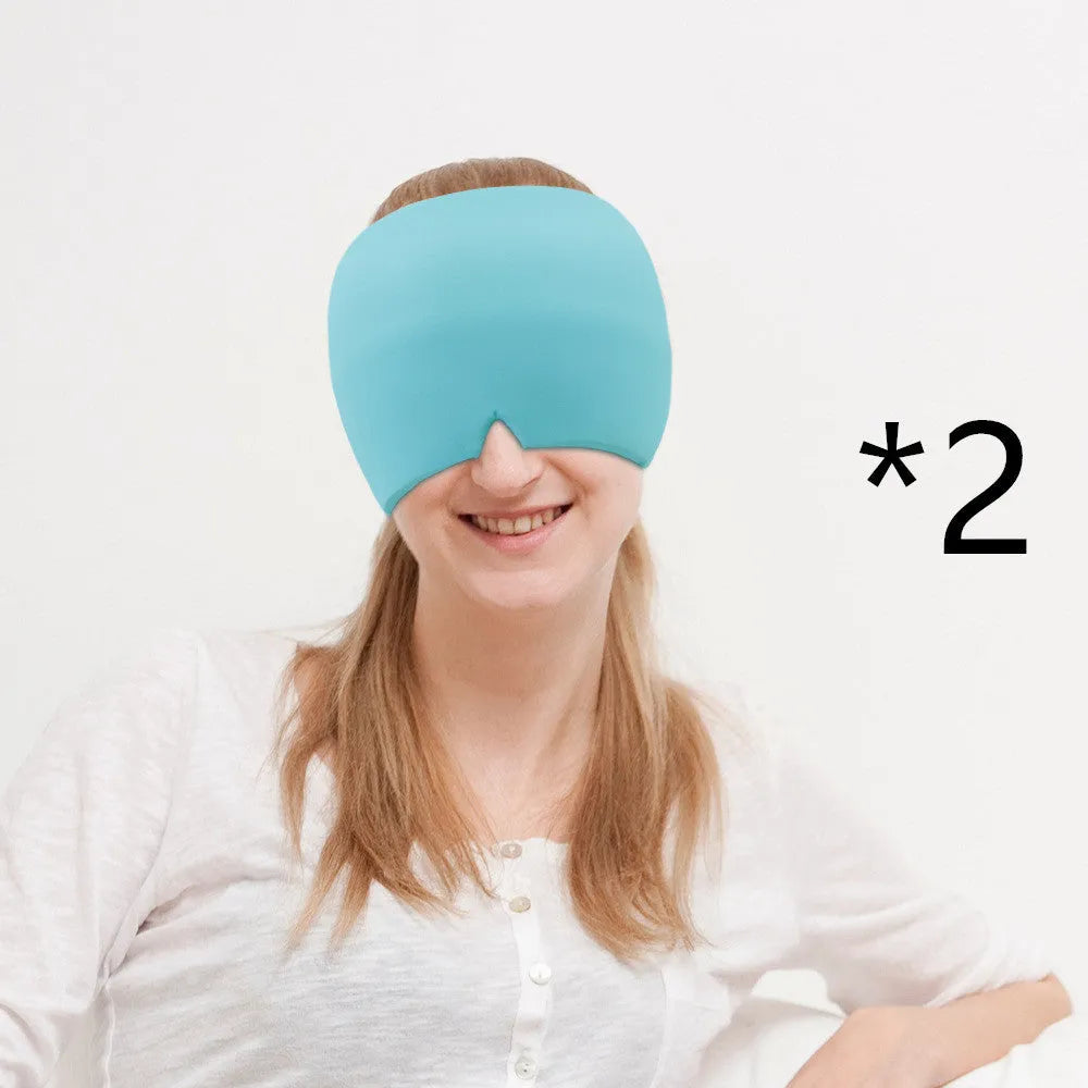Black elastic gel cold compress eye mask for headache relief with measurements