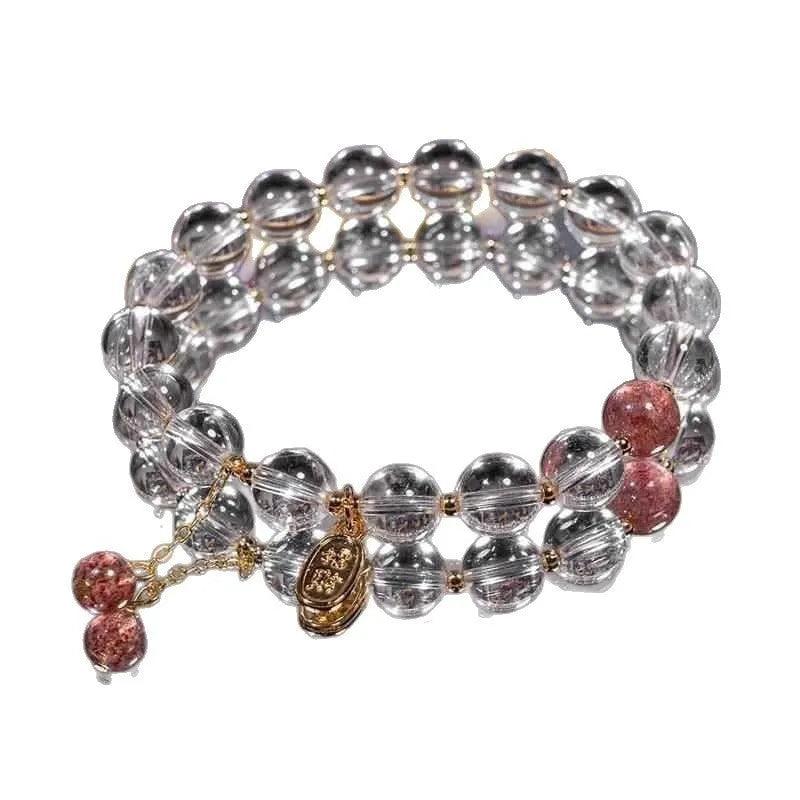 Handmade natural white crystal bracelet with strawberry beads in u-shape design