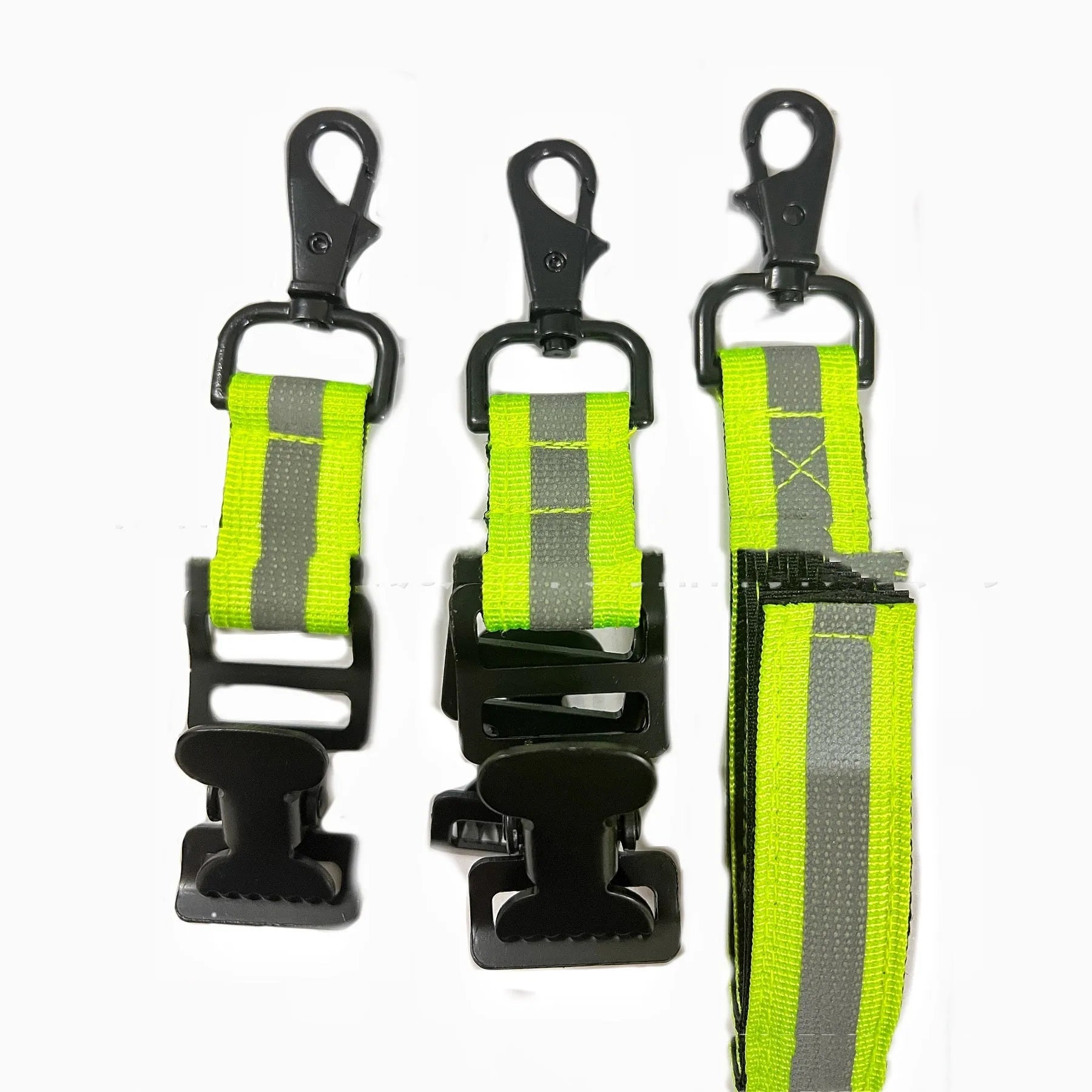 Fluorescent green metal safety glove clip with reflective nylon lining for workwear