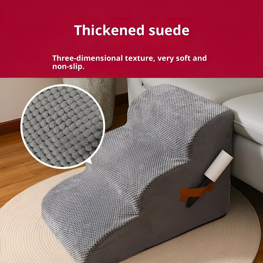 Grey removable washable pet stairs for cats and small dogs, two-level or three-level sizes, made from corn suede sponge