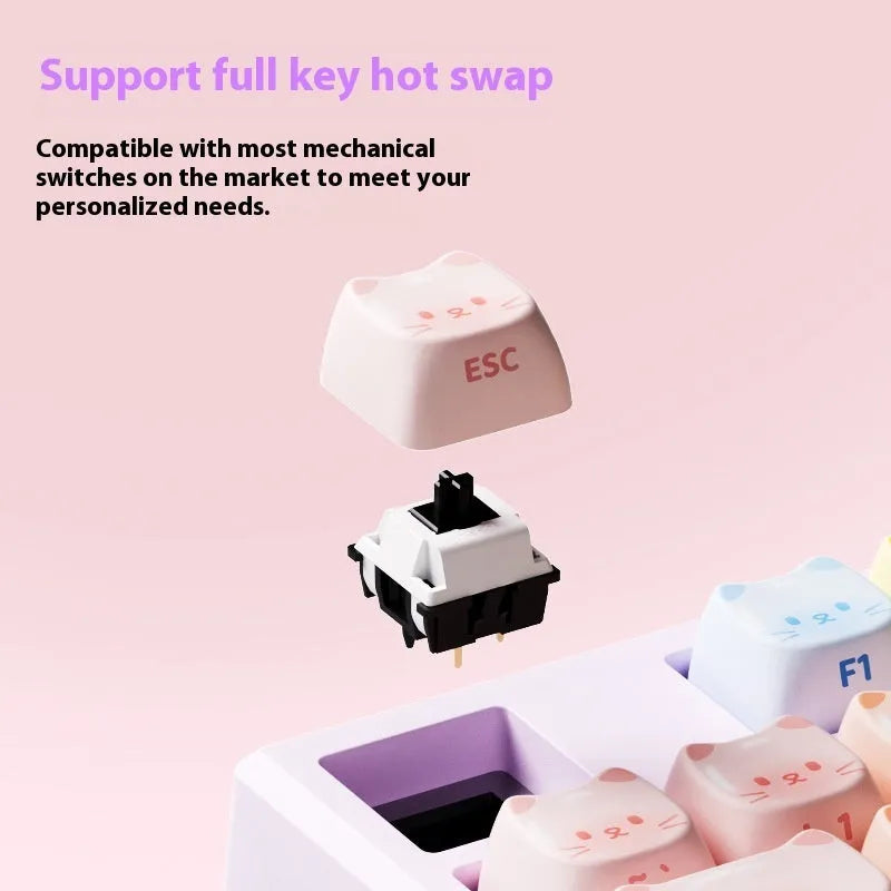 Coloured sugar cat themed mechanical keyboard with Bluetooth connectivity in MG108B colour