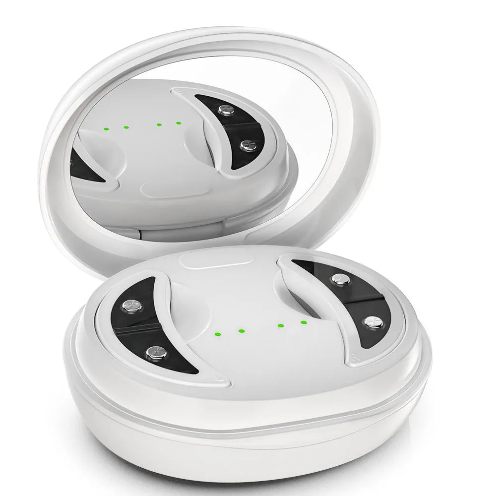 White wireless red light eye and face massager with EMS function and two-in-one design