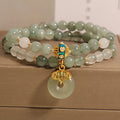 Women's aventurine double-layer jade bracelet with safety buckle closure in emerald green