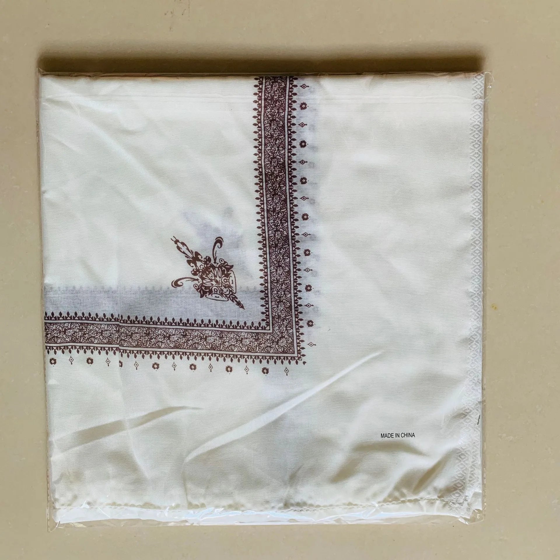 Square printed polyester scarf showing 138cm dimensions in choice of six colours for men and women