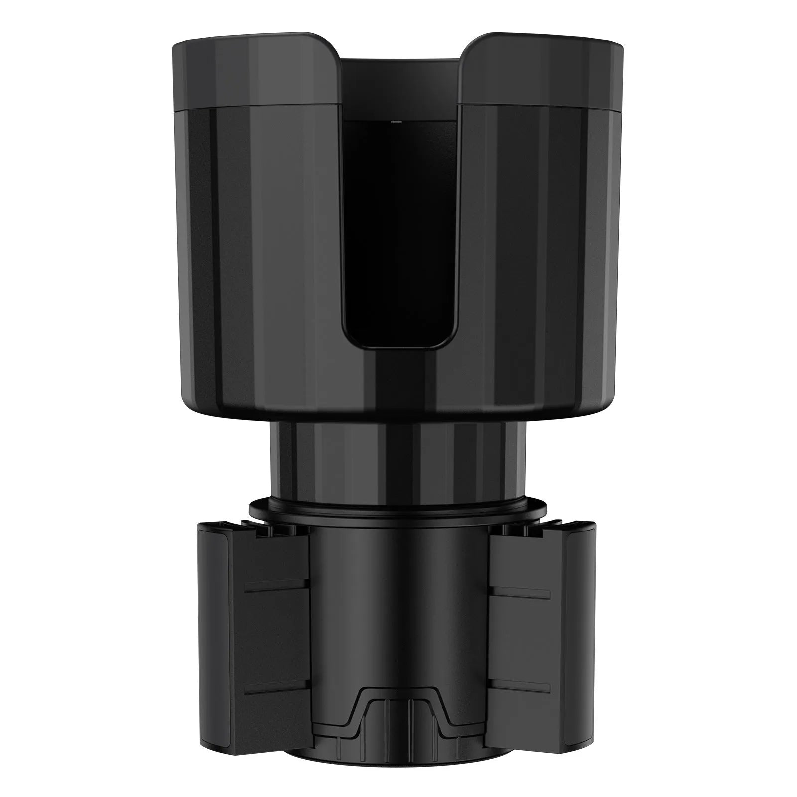 Matte black car cup holder expander with adjustable base for oversized bottles