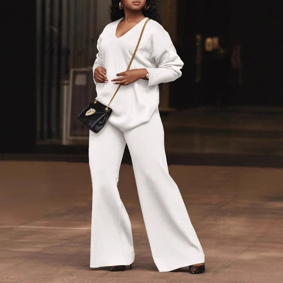 Women's brown thickened suede two-piece suit with long sleeves, shown as a complete co-ordinated set.