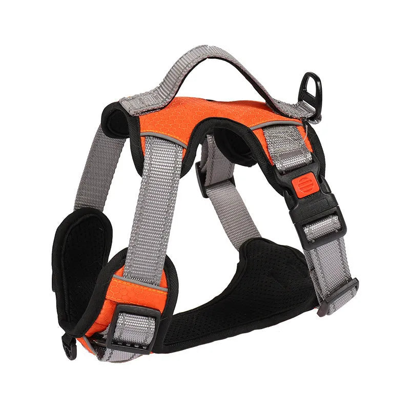 Adjustable polyester dog chest harness in various colours with optional hand holding rope
