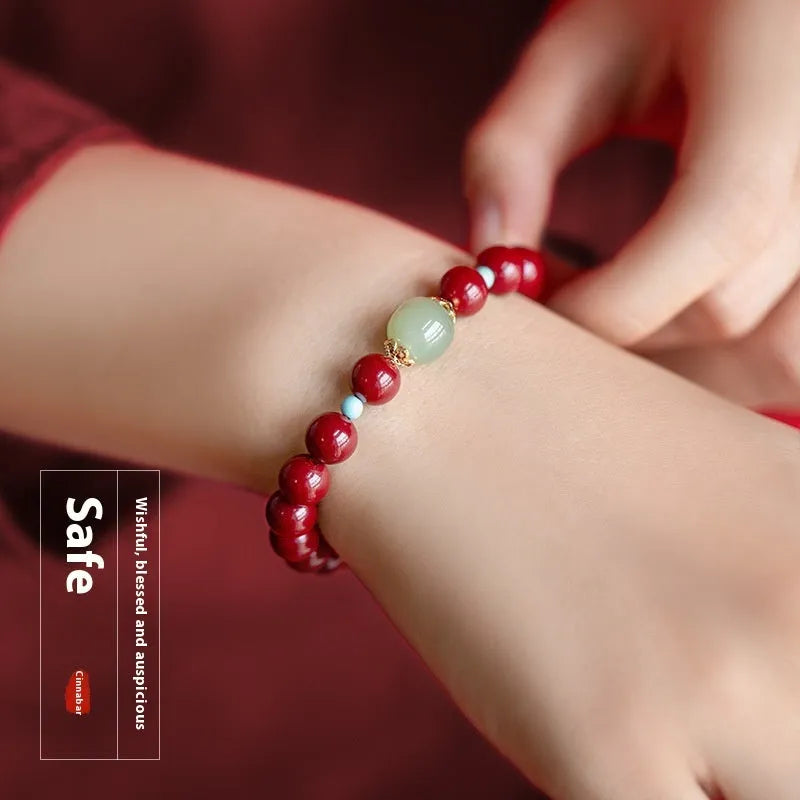 Purple Gold Sand cinnabar stone bracelet with geometric beads in 6mm, 8mm, or 10mm sizes.