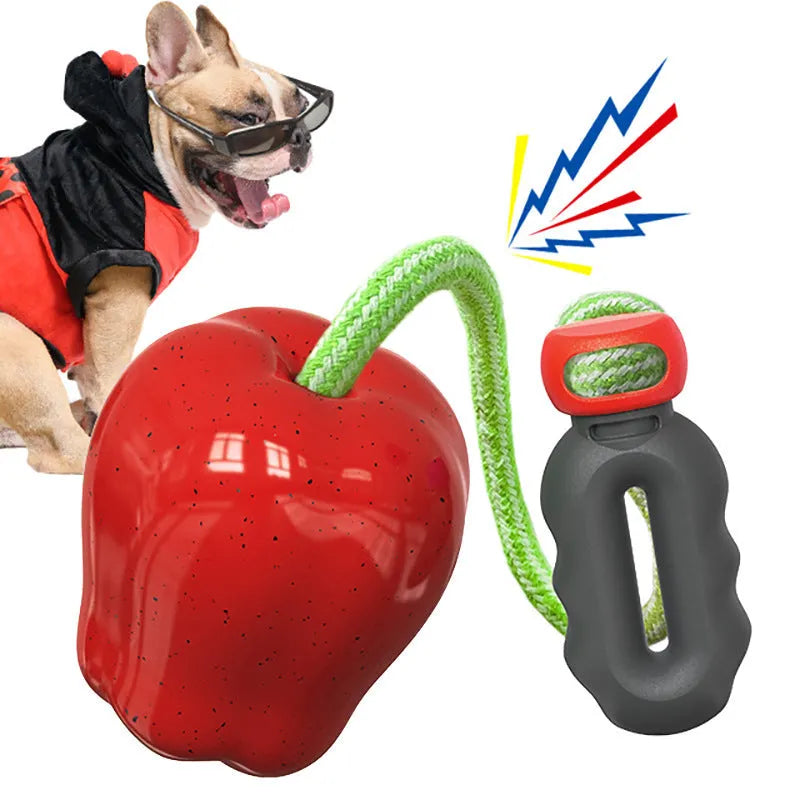 Apple-shaped plastic dog toy for chewing with green and red colour options