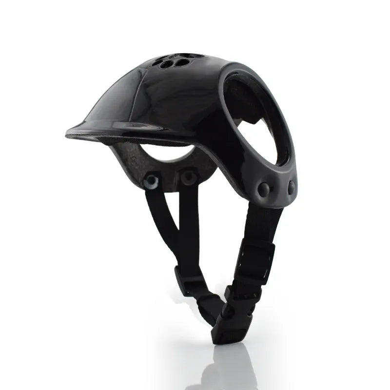 Plastic bicycle safety helmet for small to medium sized dogs in black colour