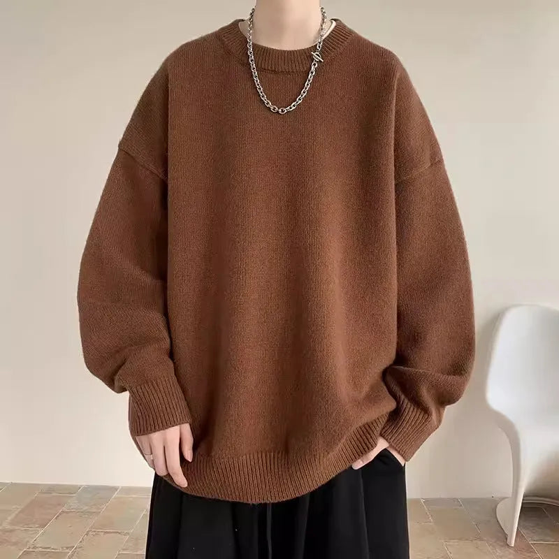 Men's Korean version round neck sweater in loose fit synthetic blend, available in multiple colours