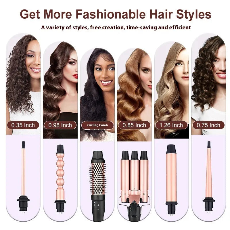 Three-tube water wave hair curler with dual curling and straightening functionality