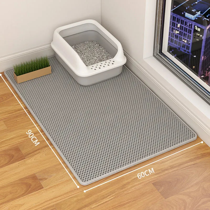 Double layer waterproof cat litter mat in beige colour with non-slip backing