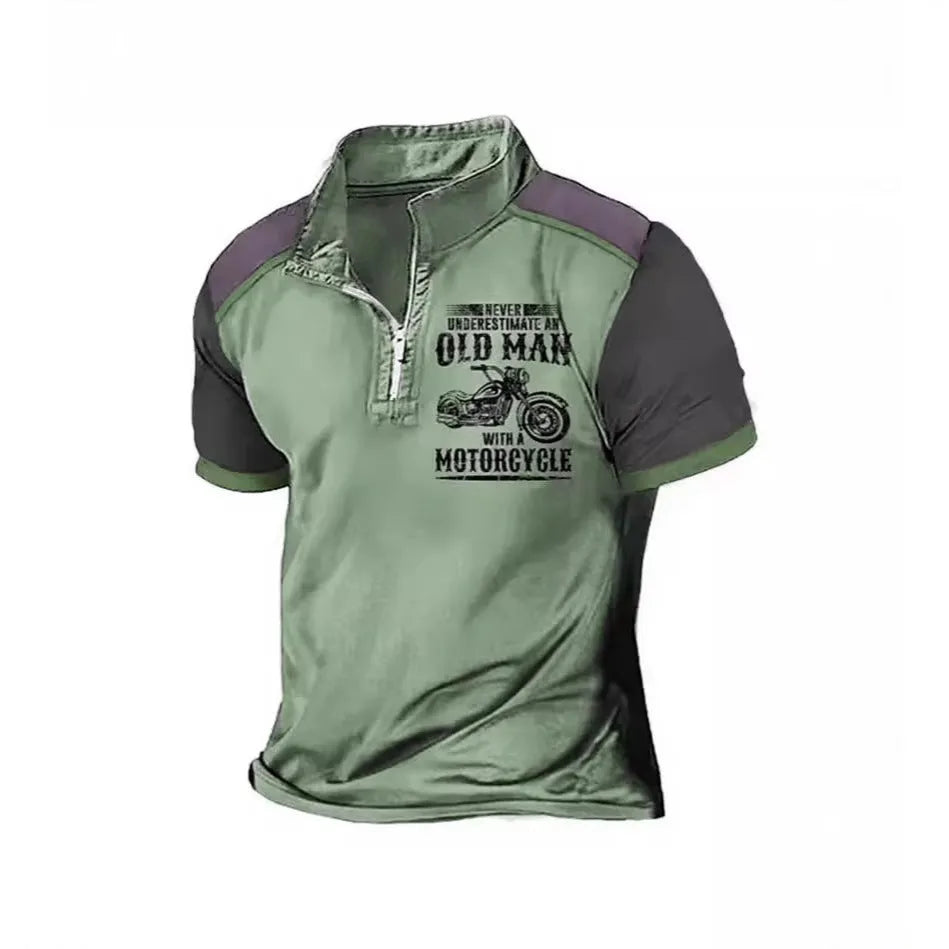 Men's casual polo shirt with digital printed letter pattern and lapel collar in a colour from the PL02-GG7366/67/68/69 range.