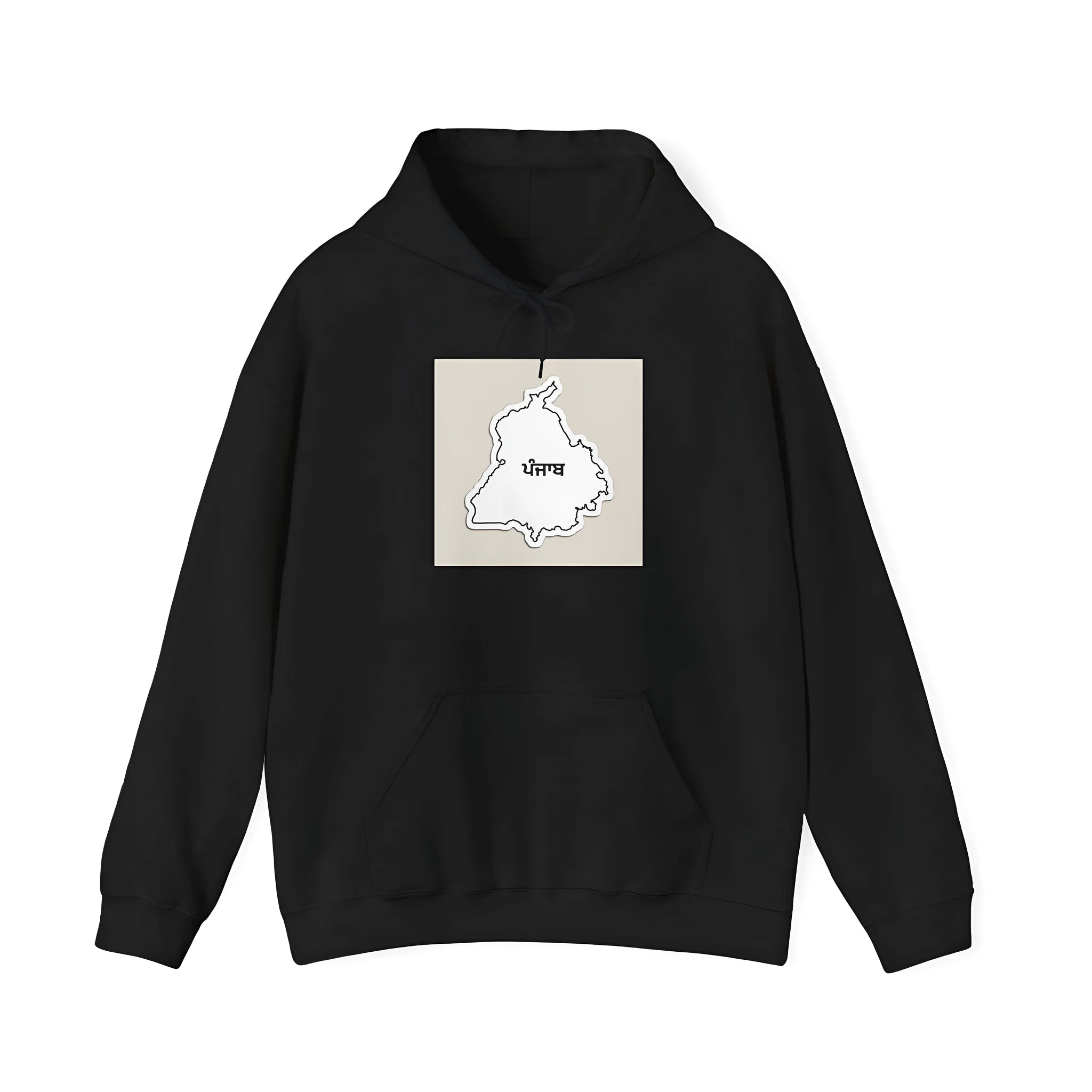 Black loose fit hoodie with drop-shoulder sleeves and front pocket