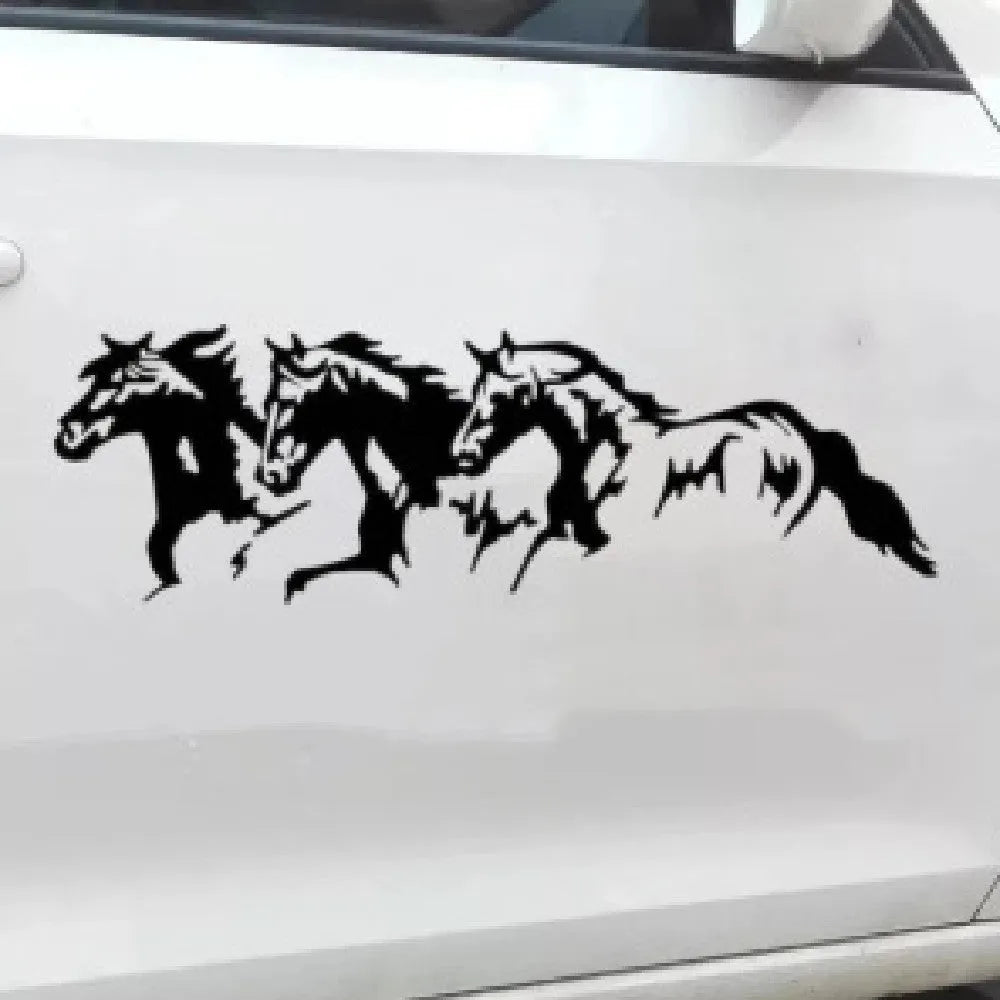 Black steed design car decal sticker measuring 25cm by 8cm on a white background.
