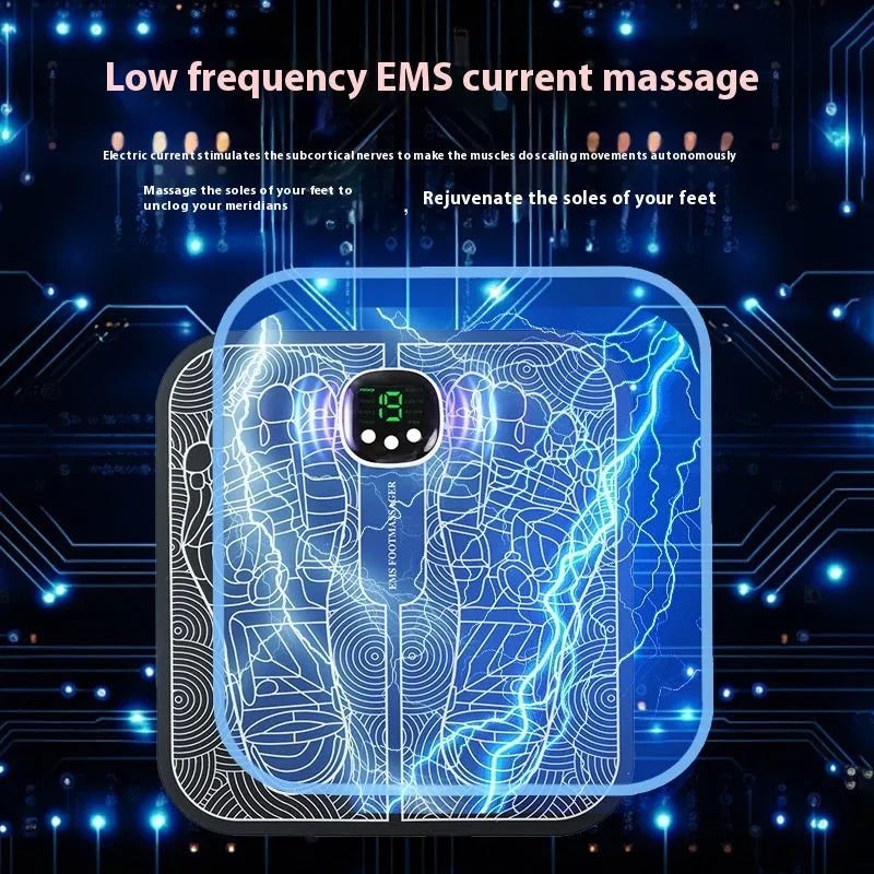USB rechargeable reflexology foot massager mat with orange foot pad and push-button controls