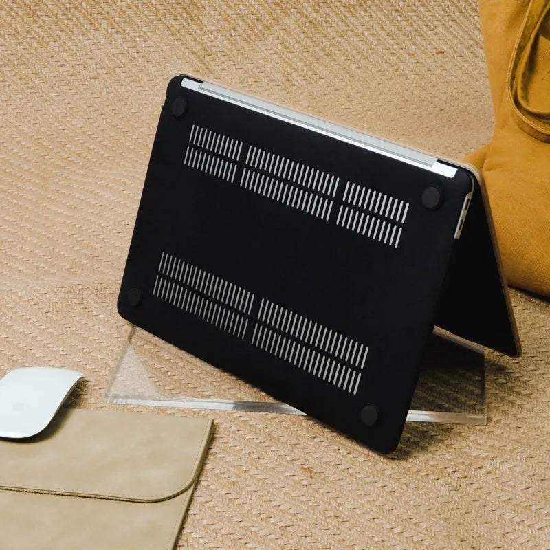 Cocoa brown suede laptop sleeve open showing interior, compatible with MacBook Air and Pro models 11 to 16 inch