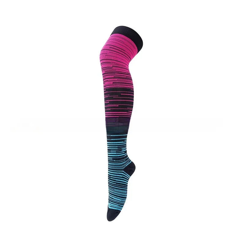 Outdoor sports running cycling long compression socks knee high quick dry polyester in multiple colours
