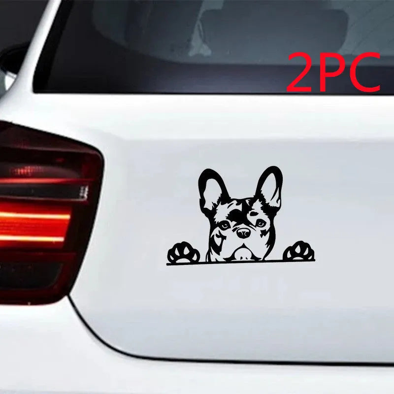 Two reflective dog pattern car stickers in black white and colourful, 15.6x10.4 cm, for rear window scratch cover