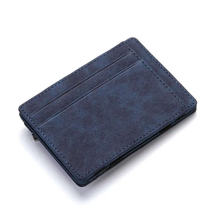 PU leather magic flip wallet with zipper coin purse in solid colour with sewing line detail