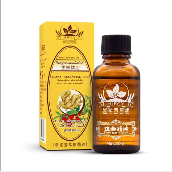 Royal Grassland Ginger Essential Oil 30ml bottle with grape seed and ginger flower oils for lymphatic drainage massage