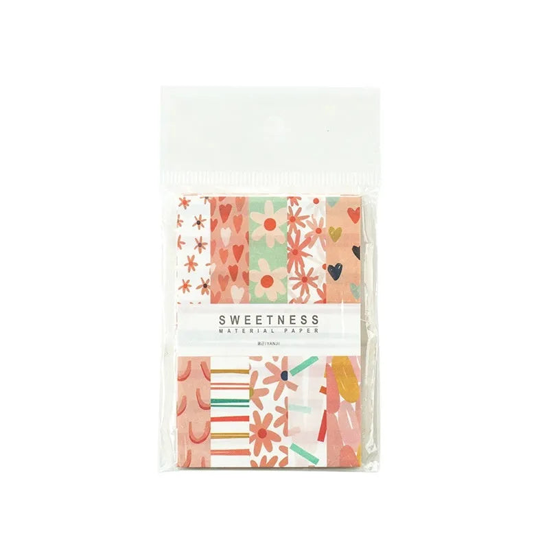 Retro collage note paper set showing dessert-themed colours including Red Plum Cheese and Caramel Puff shades