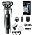 USB rechargeable beard trimmer with digital display and floating cutter head.