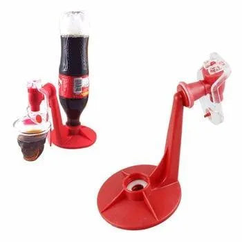 Red plastic Magic Tap soda dispenser attached to 2-litre bottle for push-button pouring