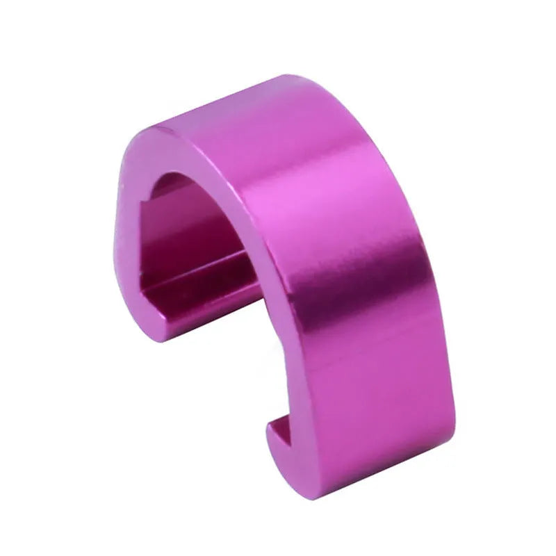 Set of aluminium alloy C buckles in various colours on a white background.