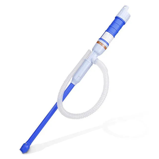 Blue manual hand pump for transferring gasoline and liquids to vehicles