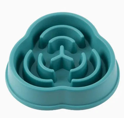 Anti-choke slow feeding dog bowl in plastic with anti-skid base, blue colour