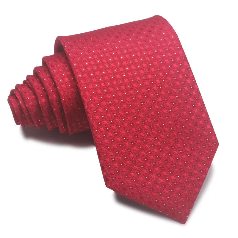 8cm wide red and black striped jacquard tie with an arrow point tip for men's formal wear