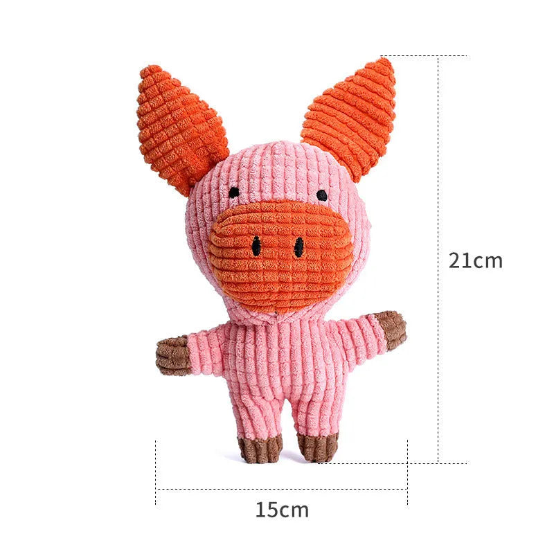 Animal shape plush dog chew toy with squeaker sound in multiple colour options