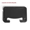 Black ABS plastic car steering wheel laptop stand with foldable cup holder on a grey steering wheel