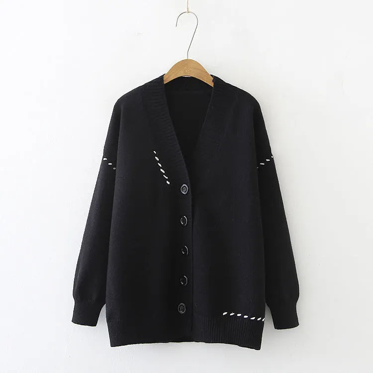 Women's loose fit knitted cardigan top coat in black or white colour
