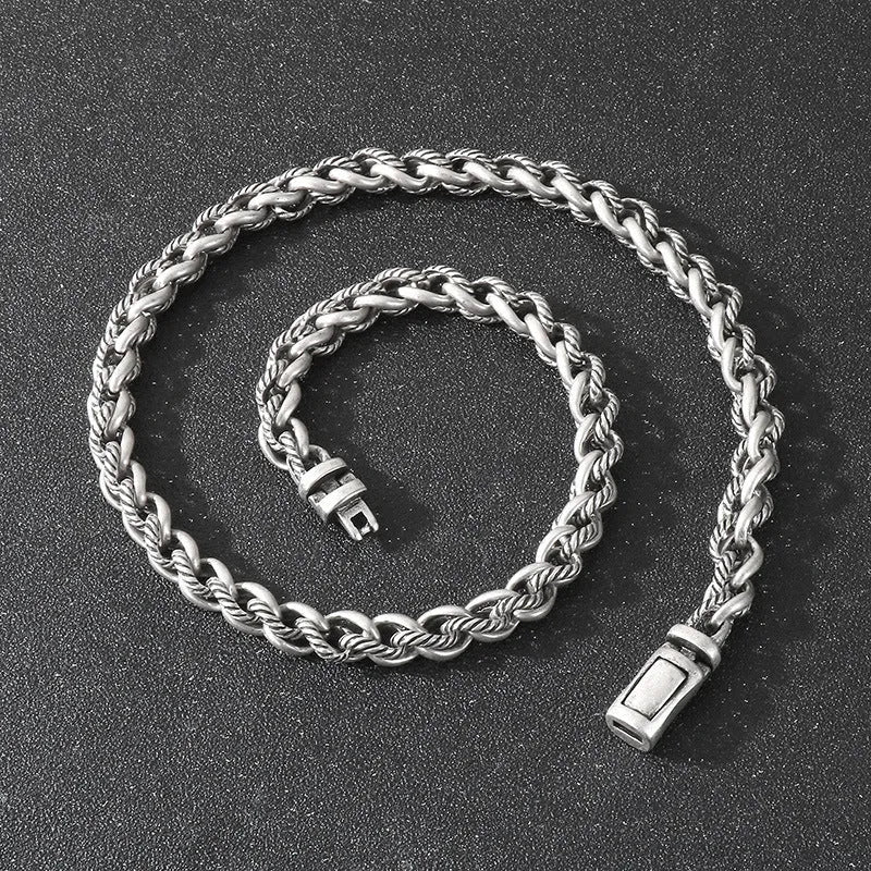 Men's titanium steel keel chain necklace with geometric shapes and antique silver finish