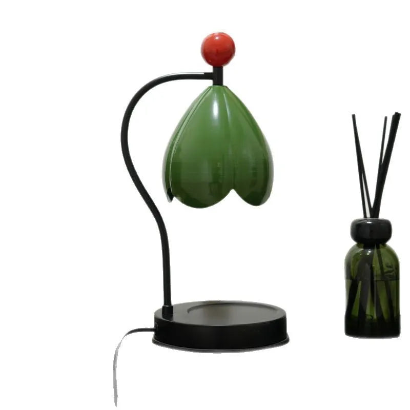 Ancient style LED melting wax lamp in cream white or dark green metal holder with simulated candle flame effect