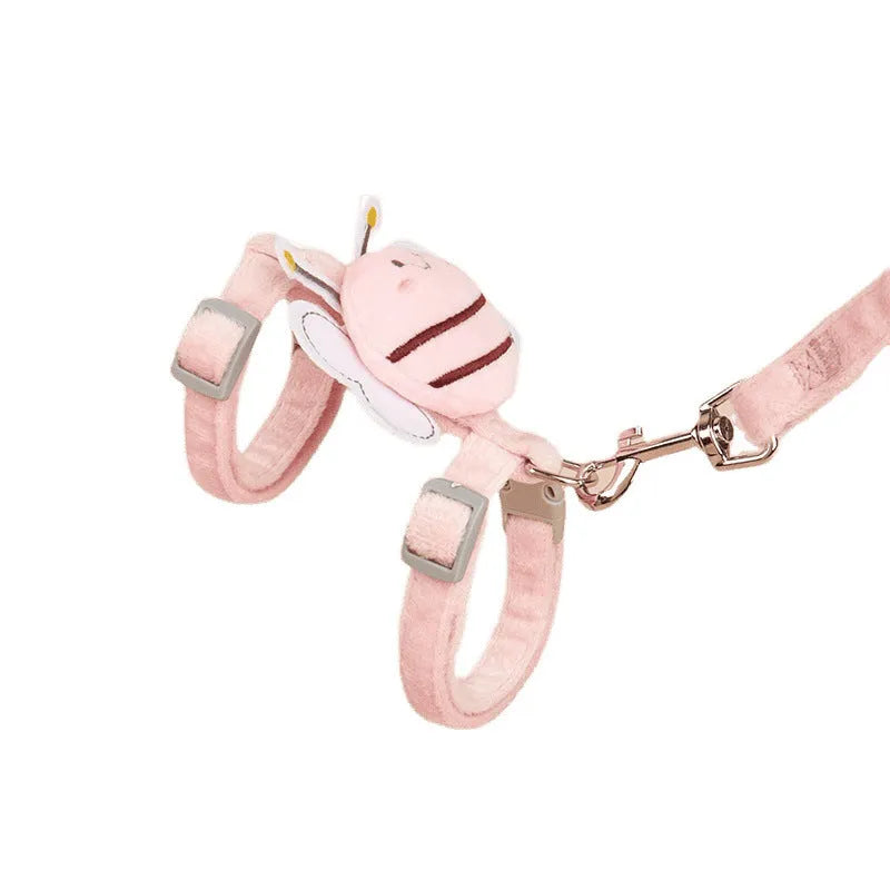Bee shape adjustable cat rope in pink, yellow and blue colours with strap and hand rope attachments