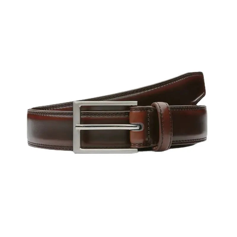 Men's genuine leather casual belt with alloy buckle showing 95 grain texture