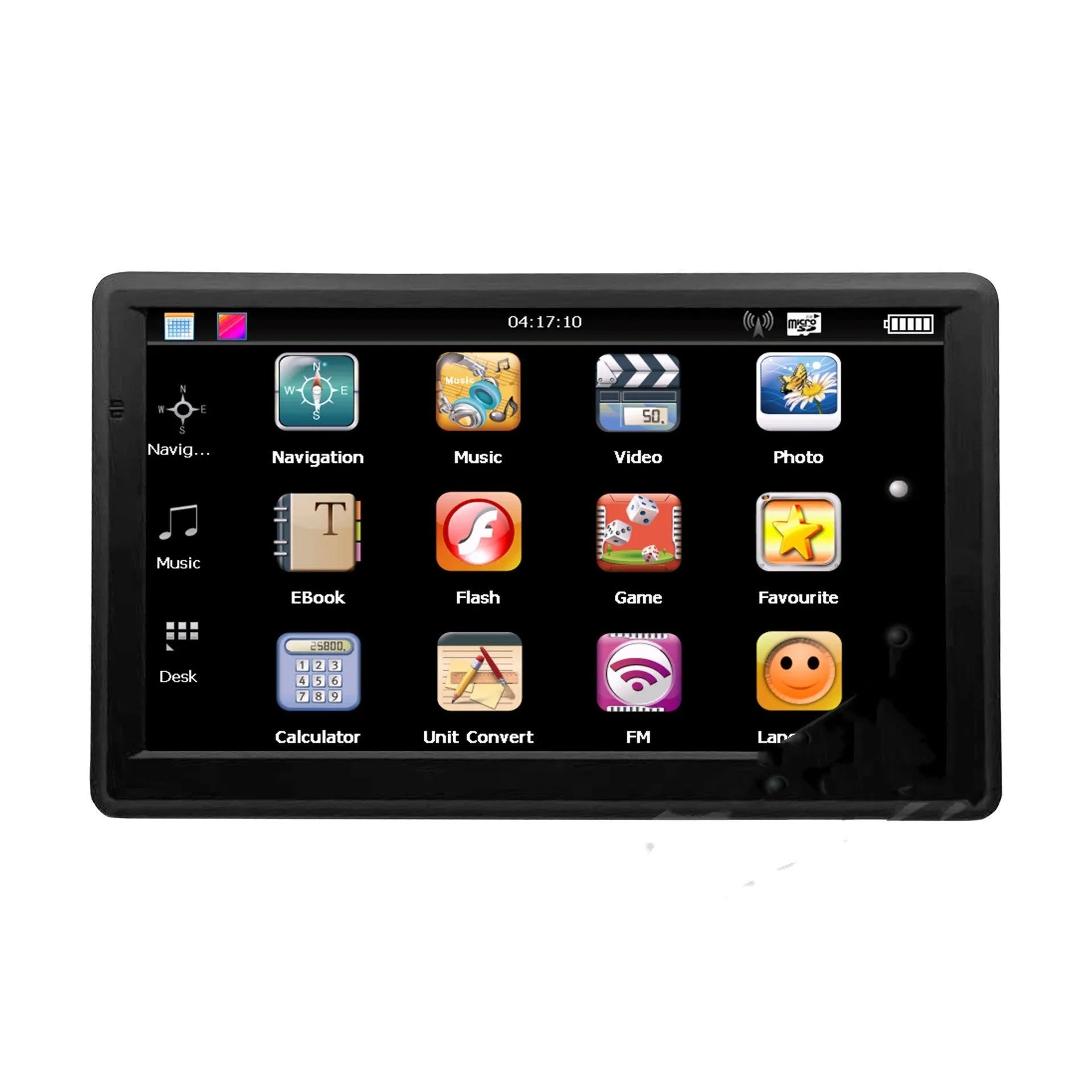 7-inch portable car GPS navigation device on dashboard with map display