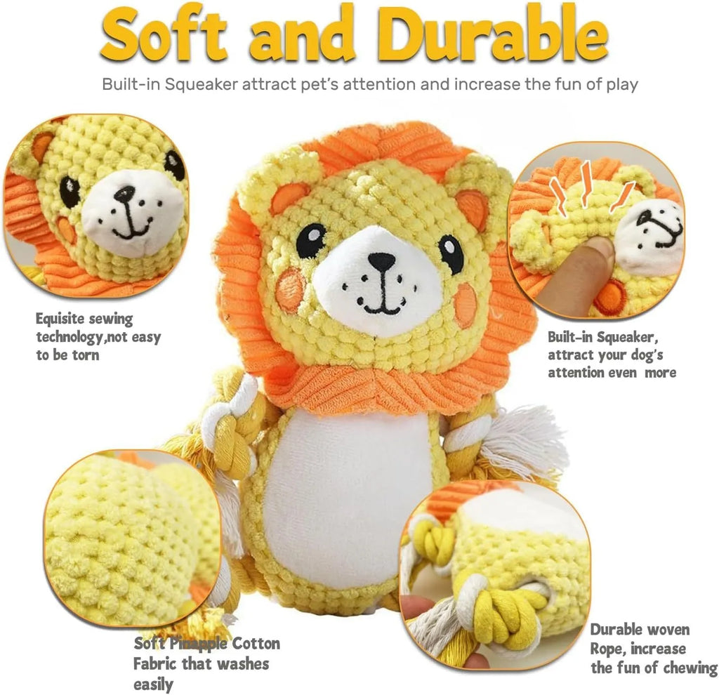 Lion and monkey stuffed squeaky dog toys bundle for medium to large dogs