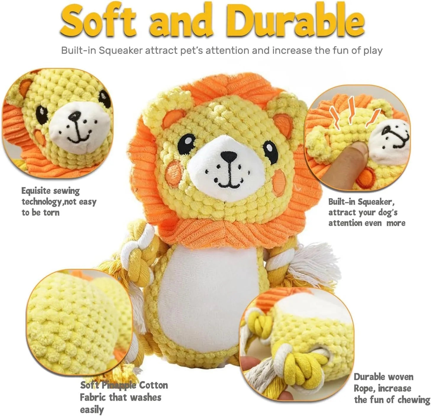 Lion and monkey stuffed squeaky dog toys bundle for medium to large dogs