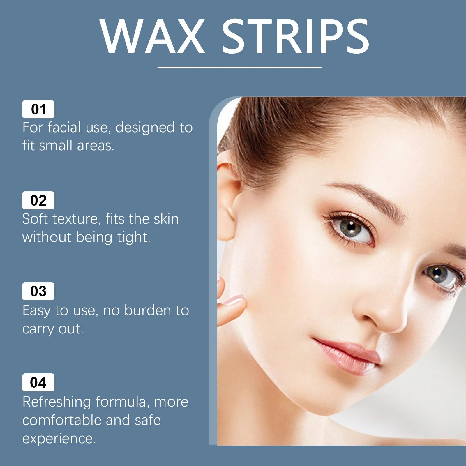 HANCHOBIT facial hair removal wax strips kit showing 20 pre-waxed strips and 10 cleansing wet wipes