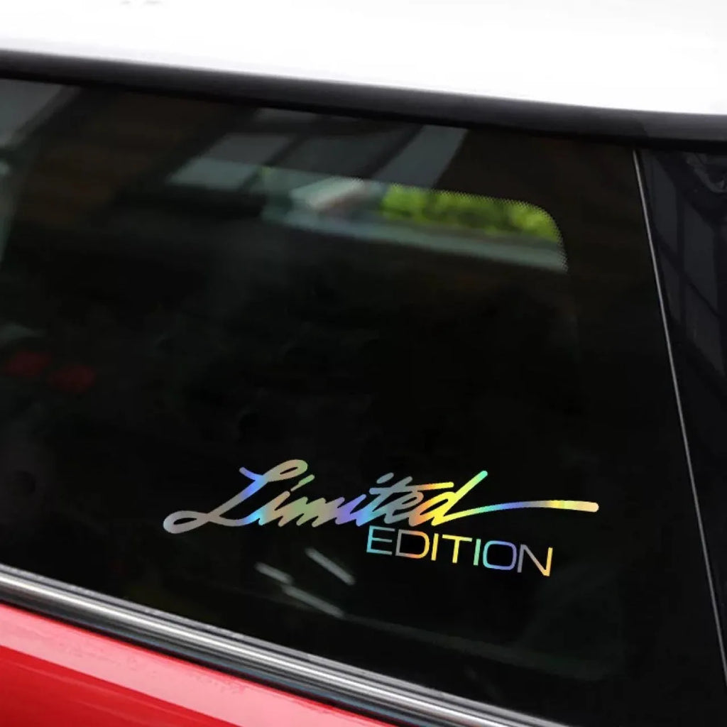 Black laser reflective car sticker with LIMITED EDITION text on a roll.