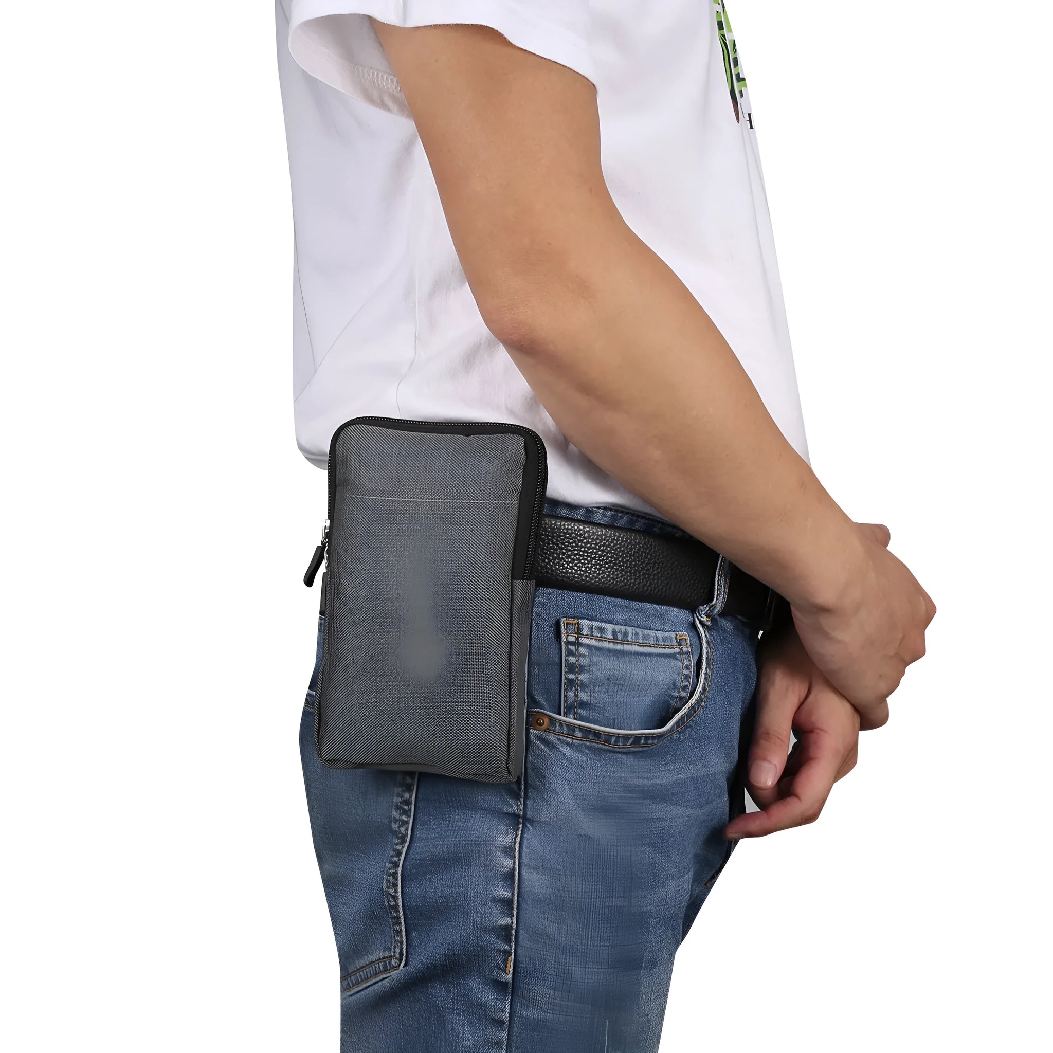 A solid colour neoprene waterproof waist bag worn diagonally across the body, shown in black.