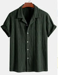 Men's loose-fit short sleeve cardigan in polyester fabric shown in solid colour options