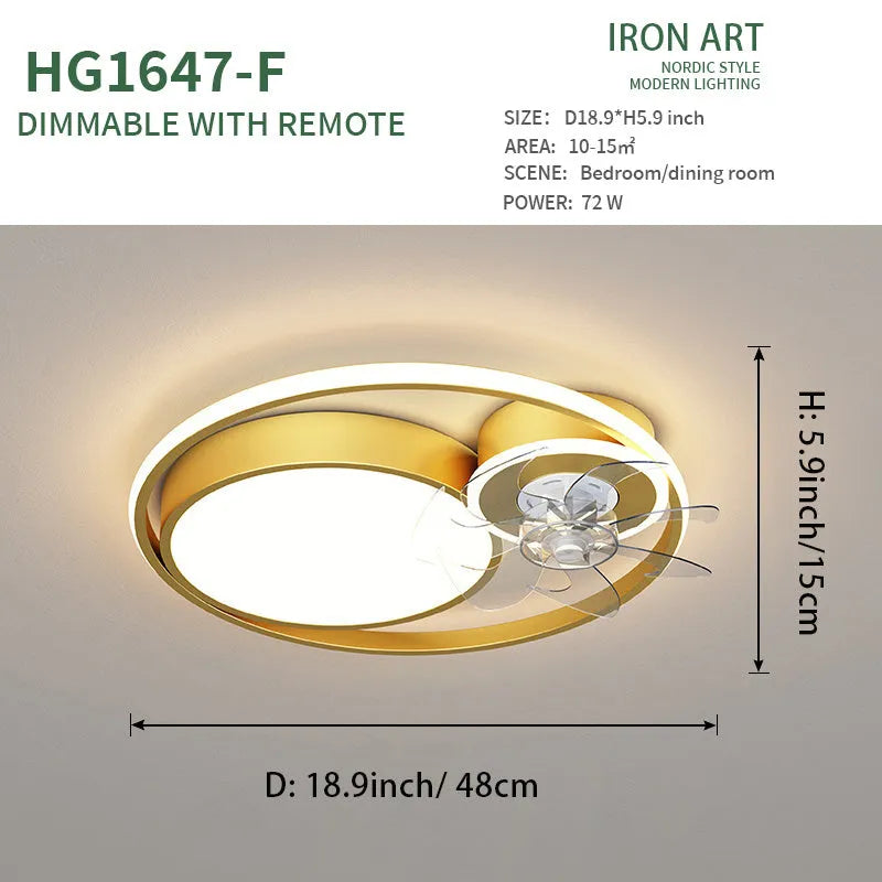 Nordic-style overhead fan light with 48cm metal blades and integrated lighting fixture