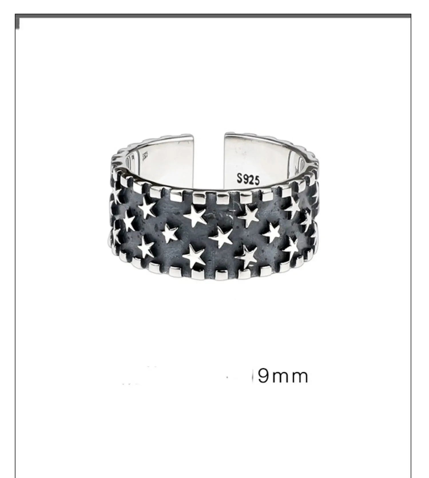 925 sterling silver adjustable geometric star ring with five-pointed pattern