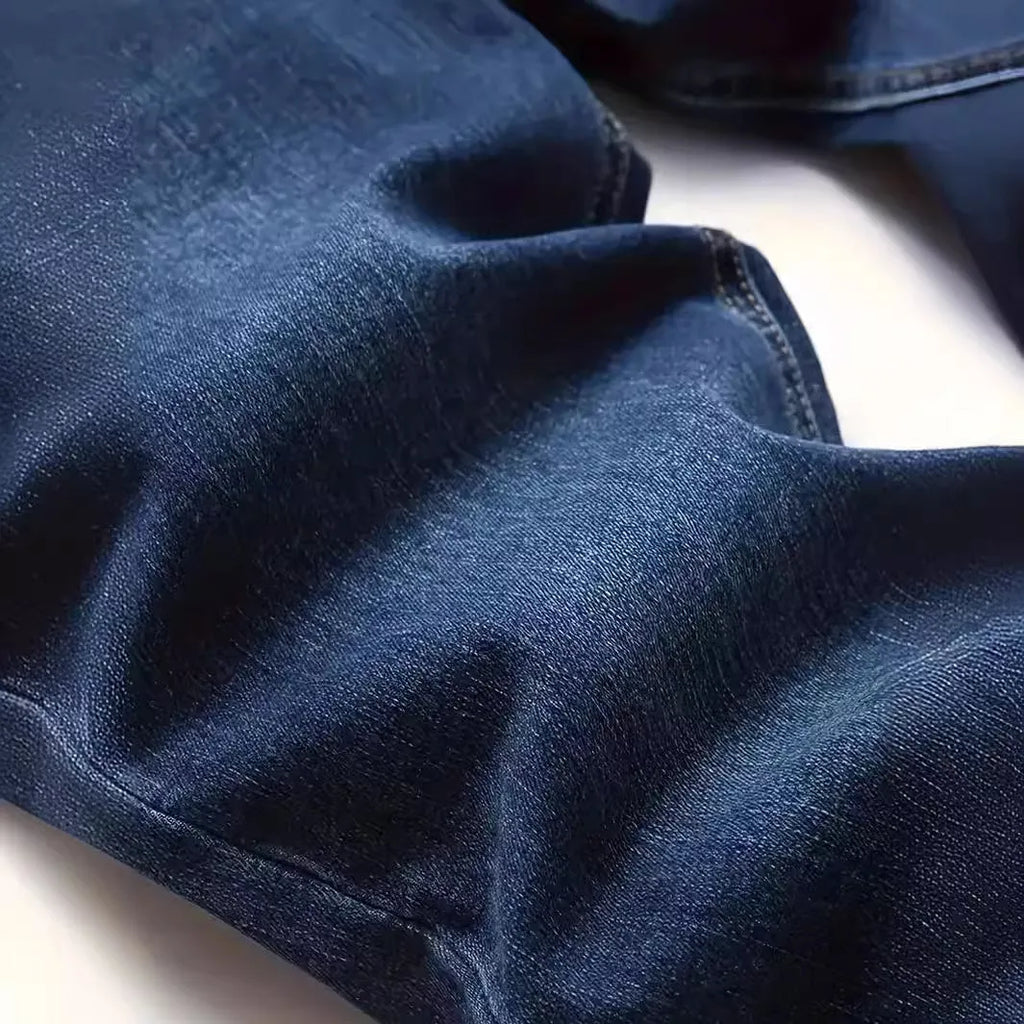 Men's dark blue slim fit cotton jeans with skinny style and mid-waist design